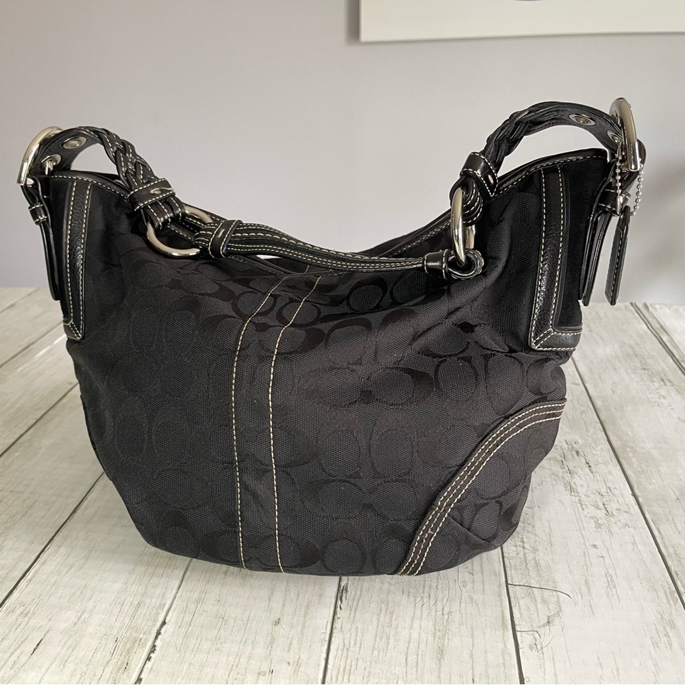 COACH K05K-6279 Signature Trim/Leather Hobo Purse Handbag